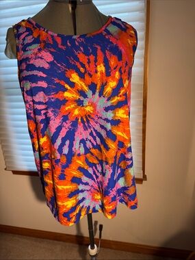 One Step Ahead Vibrant Tie-Dye A-Line Skirt in Blue, Orange, Pink, Yellow